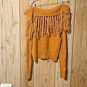 Off Should Fringe Sweater